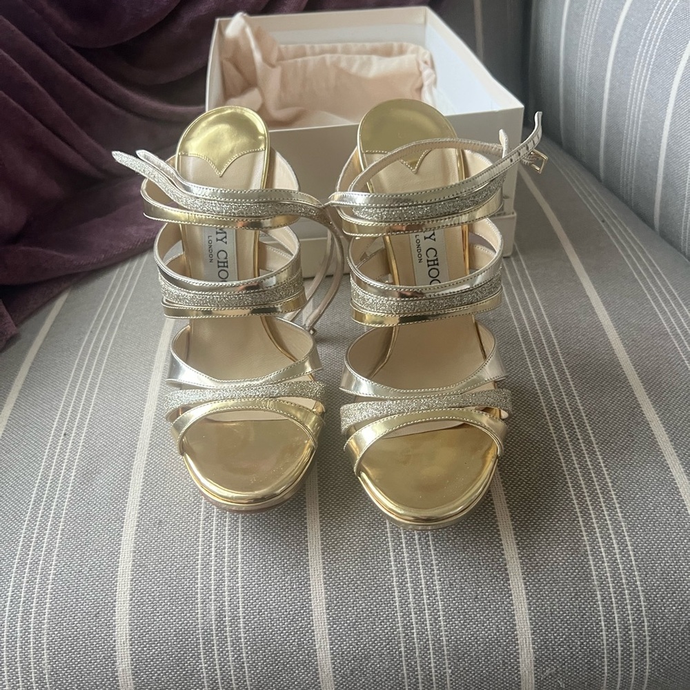 Jimmy Choo Metallic Gold Strappy Heels
